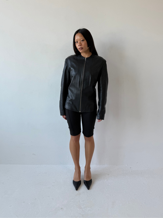 LEATHER ZIP JACKET | Large, Black
