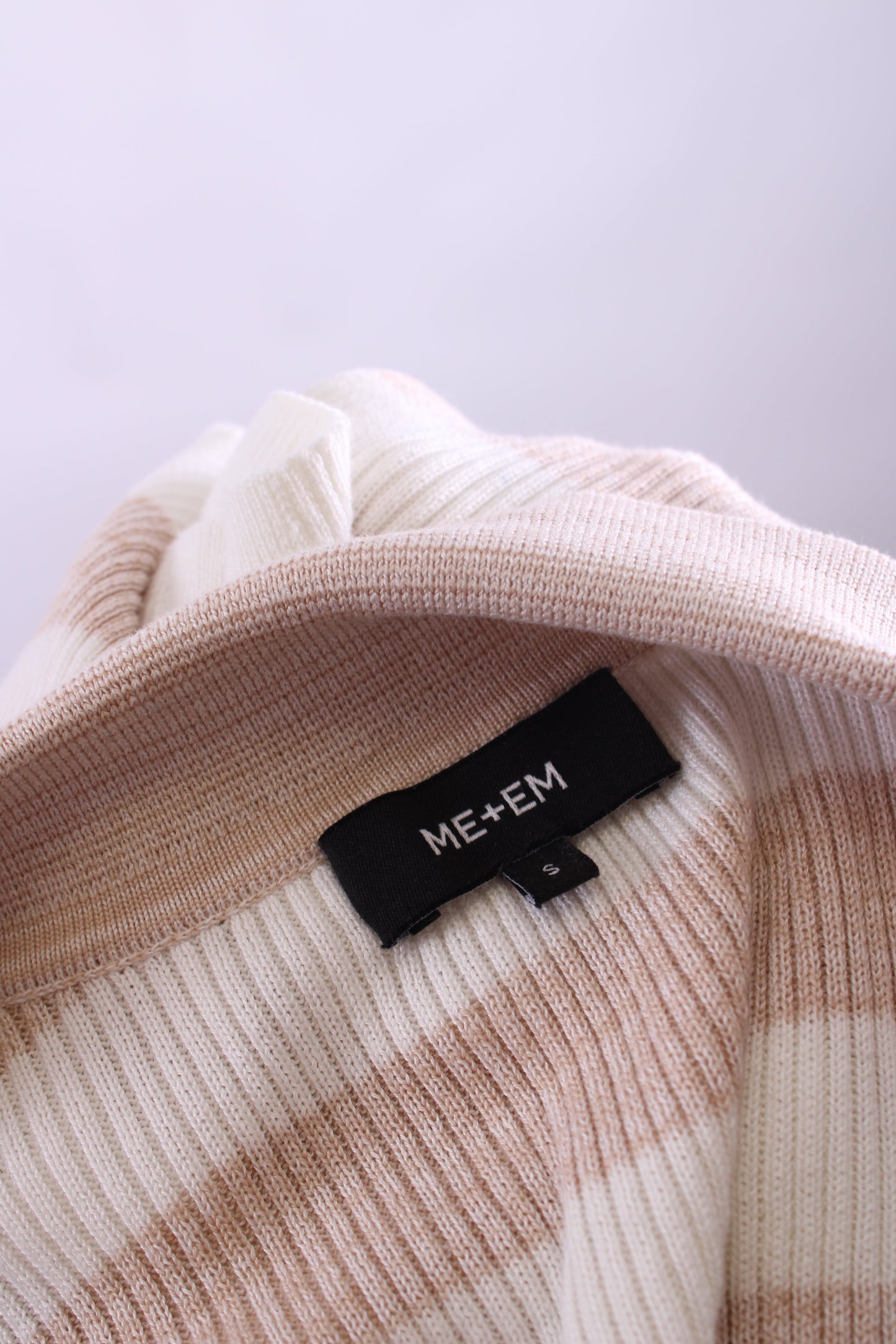 ME+EM S/S Stripe Rib Polo Top Beige/ Cream S | Small, Beige