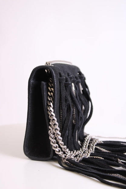 Black/ Silver Saint Laurent Fringe/ Chain Bag | O/S, Black