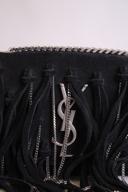 Black/ Silver Saint Laurent Fringe/ Chain Bag | O/S, Black