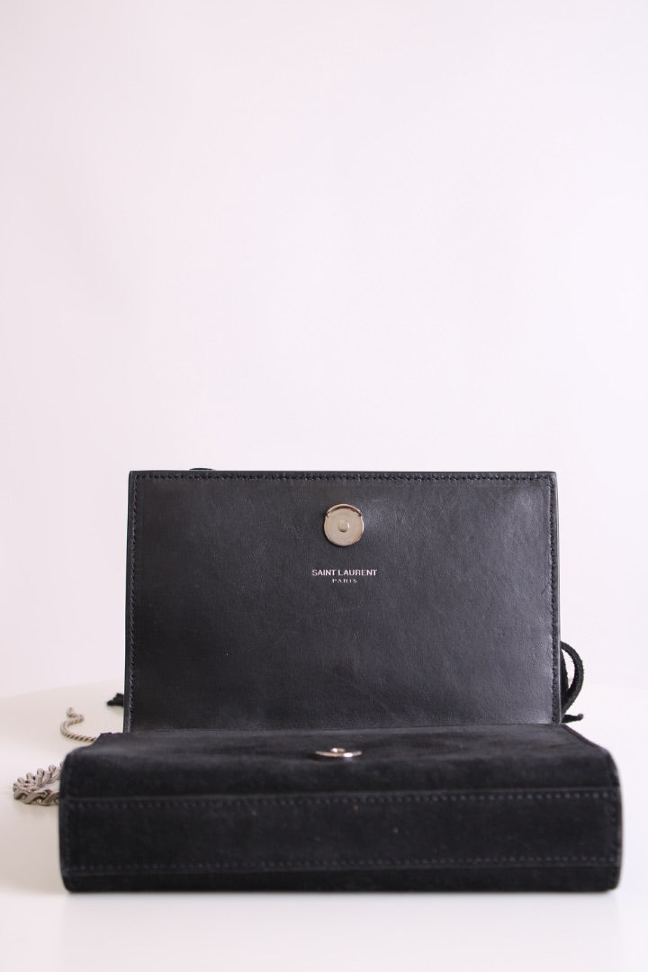 Black/ Silver Saint Laurent Fringe/ Chain Bag | O/S, Black