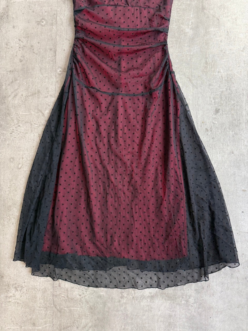Polka Burgundy Mesh Halter Dress
