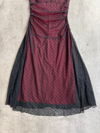 Polka Burgundy Mesh Halter Dress