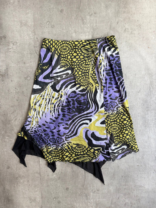 Abstract Print Multi Mesh Midi Skirt