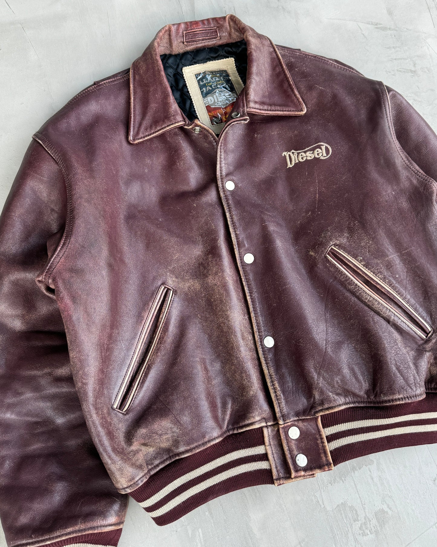 DIESEL 90'S VARSITY LEATHER JACKET - L