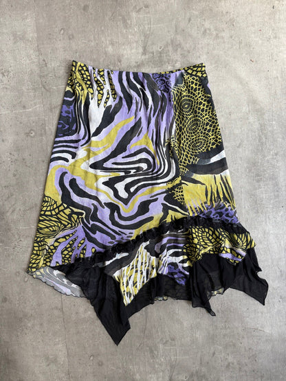 Abstract Print Multi Mesh Midi Skirt