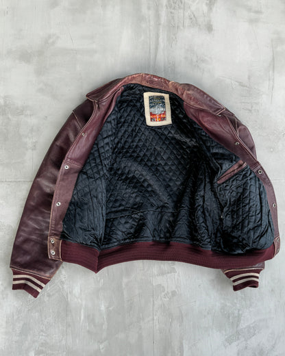 DIESEL 90'S VARSITY LEATHER JACKET - L | Large, Burgundy