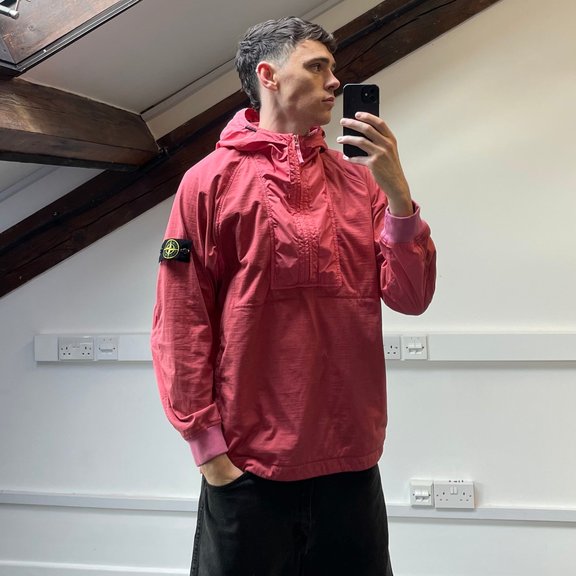 Red Stone Island Metal Smock Stone Island Garment Dyed Nylon