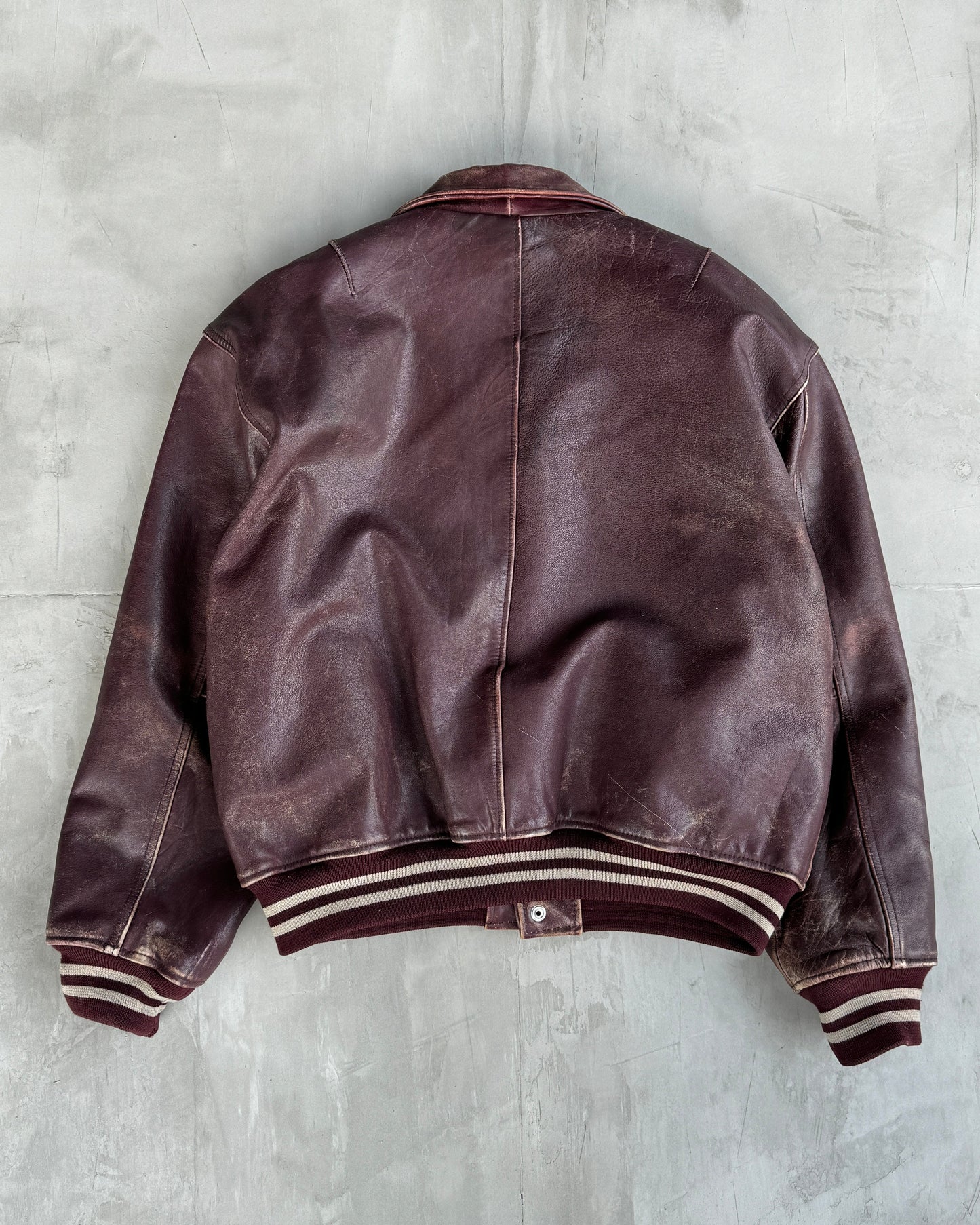 DIESEL 90'S VARSITY LEATHER JACKET - L | Large, Burgundy