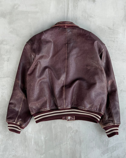 DIESEL 90'S VARSITY LEATHER JACKET - L | Large, Burgundy