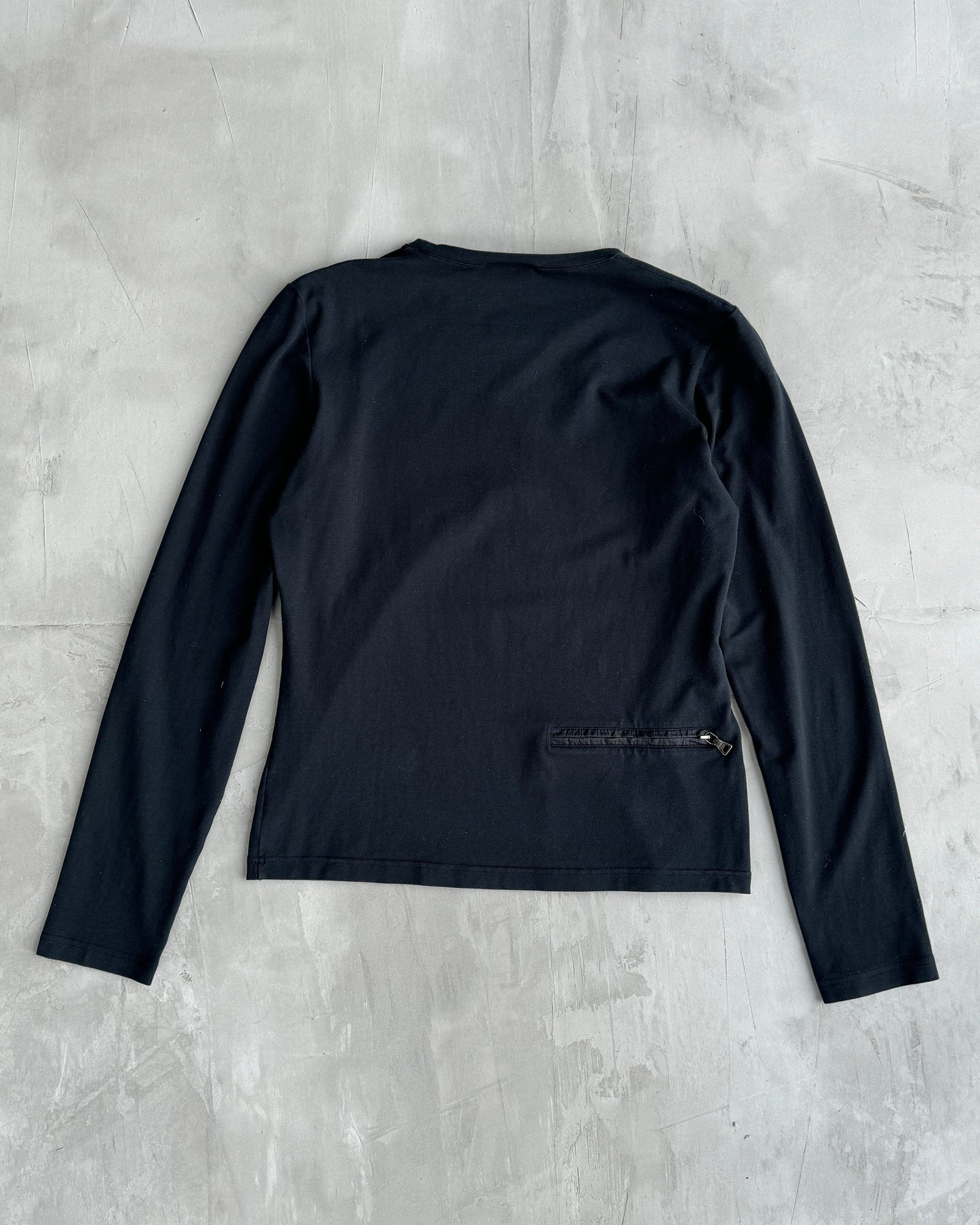 PRADA SPORT BLACK LONG SLEEVE STRETCH TOP - S/M | Small, Black