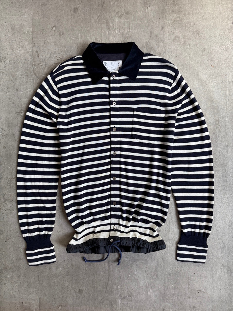 Sacai Two Tone Stripe Long Sleeve Polo Shirt