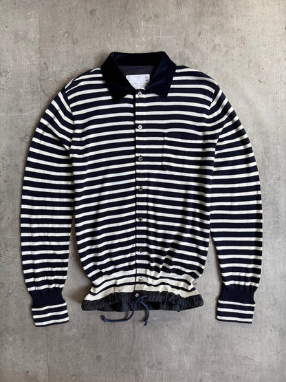 Sacai Two Tone Stripe Long Sleeve Polo Shirt