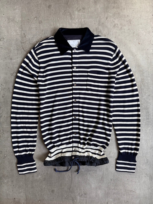 Sacai Two Tone Stripe Long Sleeve Polo Shirt