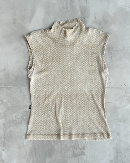 CAVALLI JEANS 2000'S SNAKE SKIN MESH VEST TOP - M/L | M/L, Beige