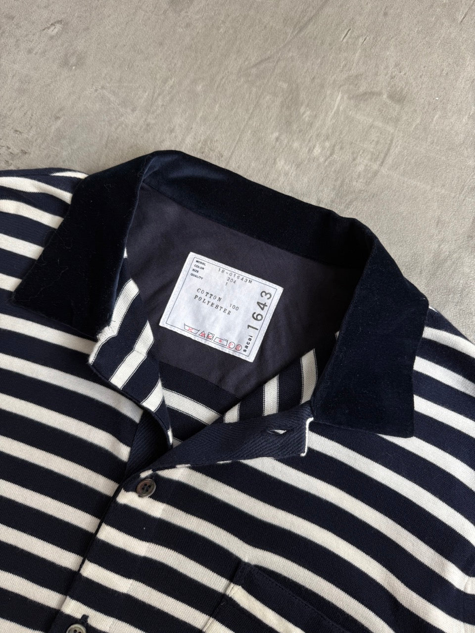Sacai Two Tone Stripe Long Sleeve Polo Shirt