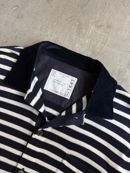 Sacai Two Tone Stripe Long Sleeve Polo Shirt