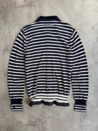 Sacai Two Tone Stripe Long Sleeve Polo Shirt