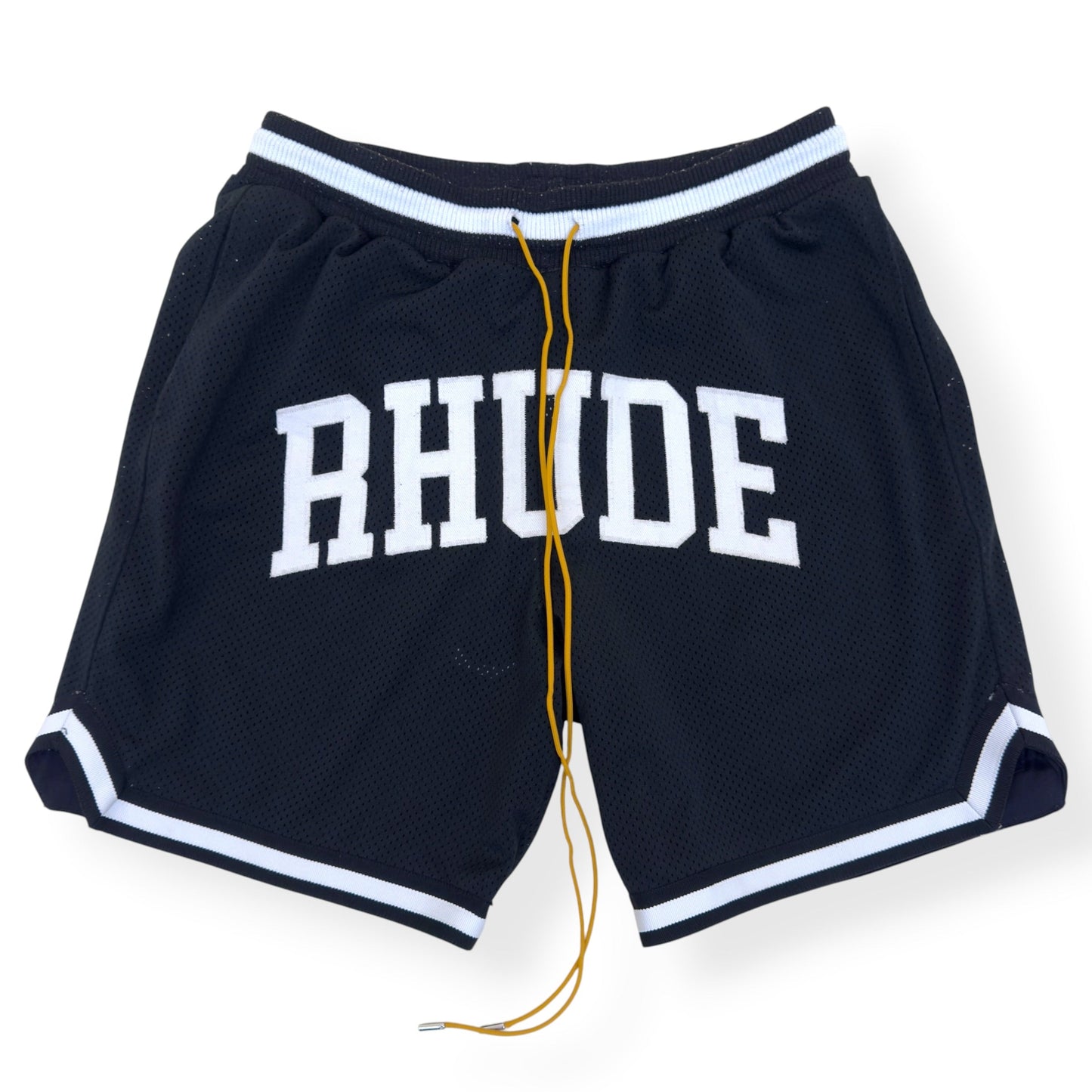 RHUDE ARCH LOGO MESH BASKETBALL SHORTS BLACK L | Large, Black