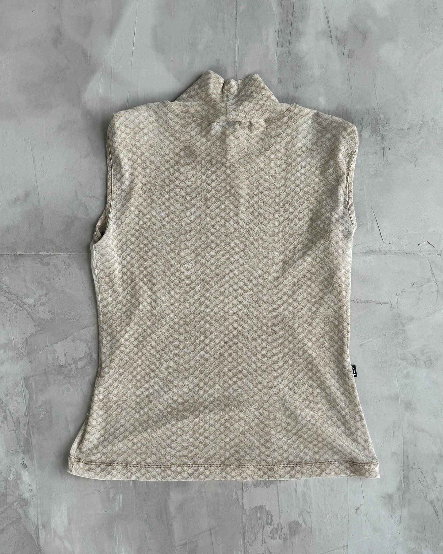 CAVALLI JEANS 2000'S SNAKE SKIN MESH VEST TOP - M/L | M/L, Beige
