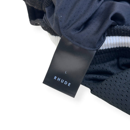 RHUDE ARCH LOGO MESH BASKETBALL SHORTS BLACK L | Large, Black