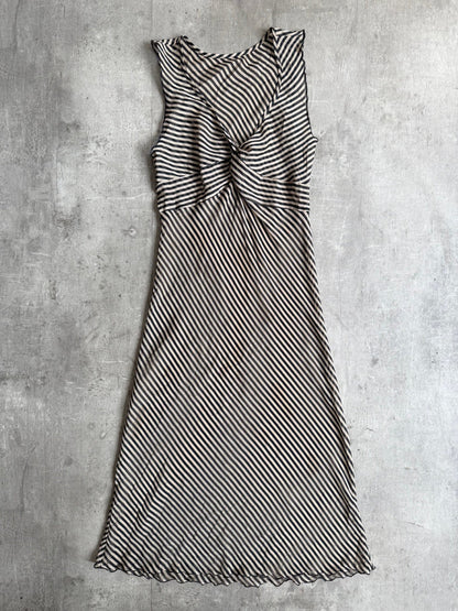 Two Tone Stripe Mesh Maxi Dress