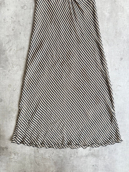 Two Tone Stripe Mesh Maxi Dress