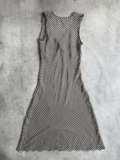 Two Tone Stripe Mesh Maxi Dress