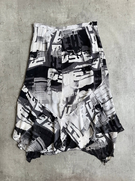 Abstract Print Layered Mesh Midi Skirt