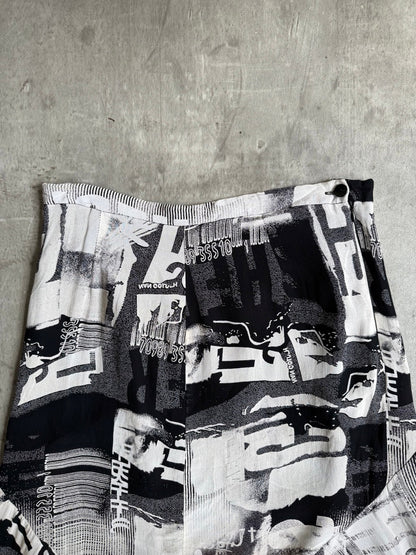 Abstract Print Layered Mesh Midi Skirt