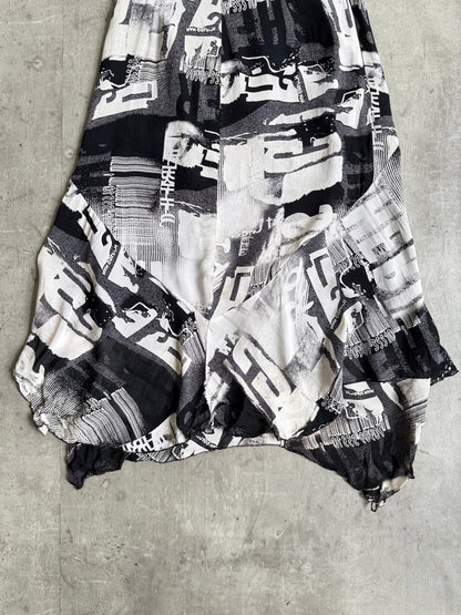 Abstract Print Layered Mesh Midi Skirt