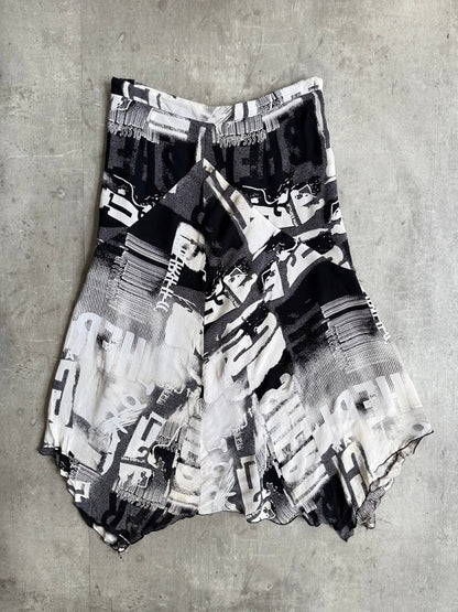 Abstract Print Layered Mesh Midi Skirt