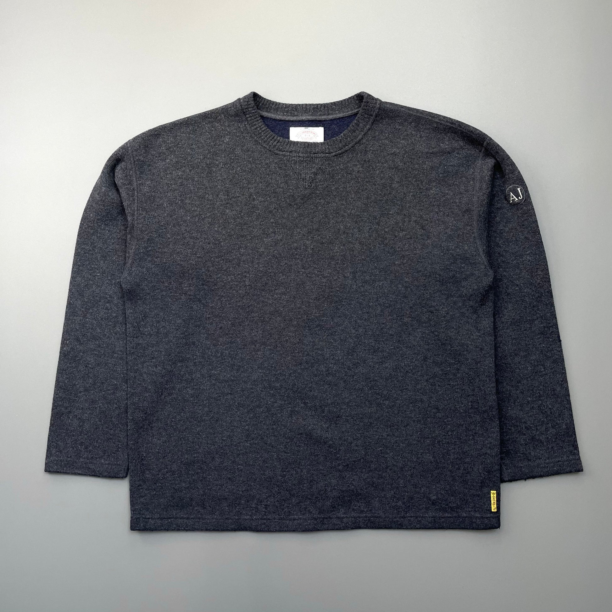 Armani Jeans Grey 90s Wool Blend Minimalistic Jumper | X-Large, Grey