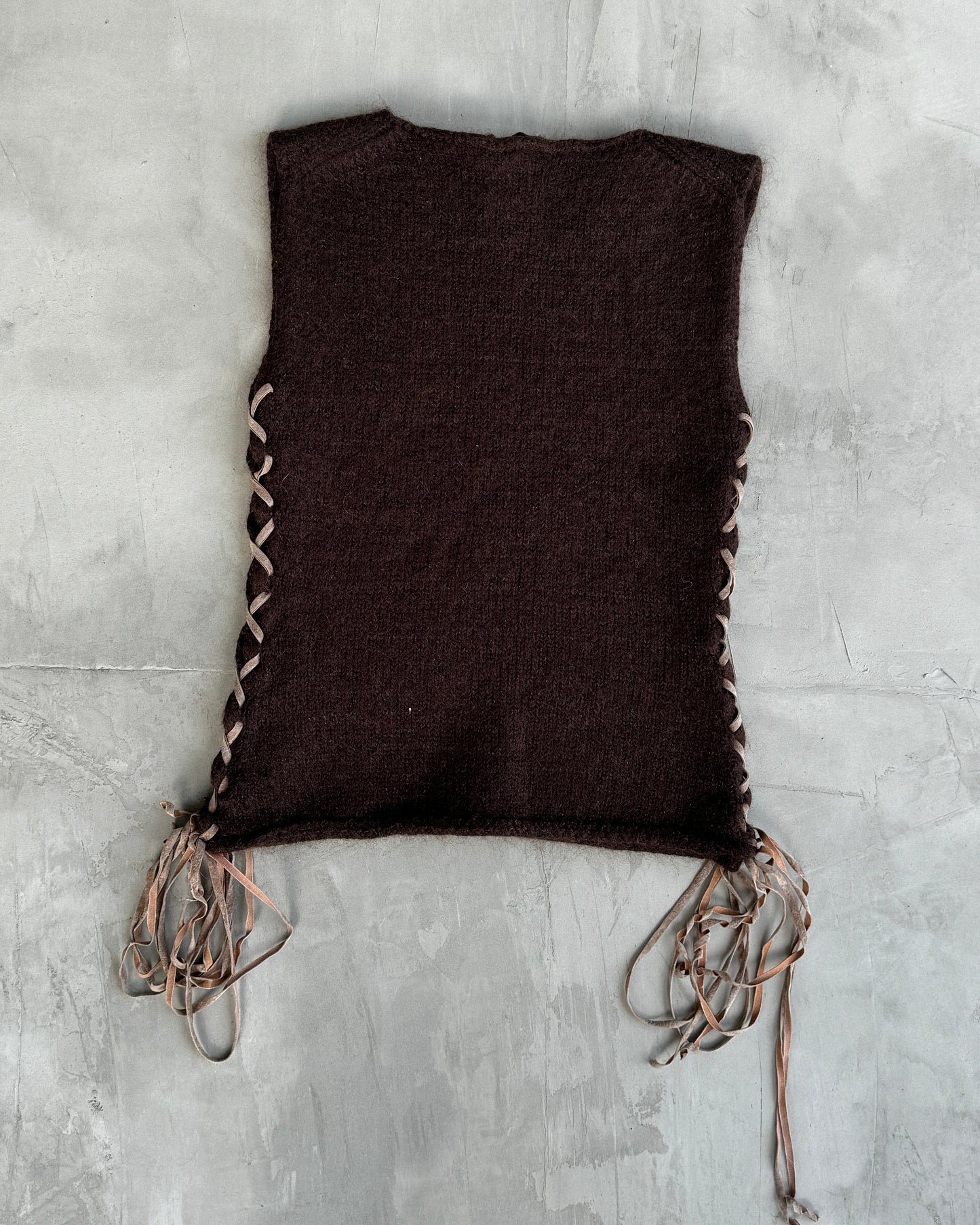 MAX & CO MOHAIR LACE UP KNIT VEST TOP - M | Medium, Brown