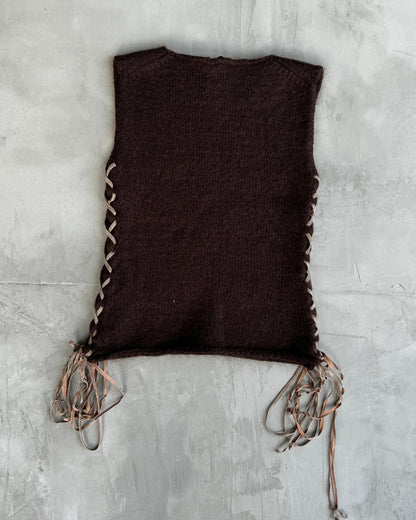 MAX & CO MOHAIR LACE UP KNIT VEST TOP - M | Medium, Brown