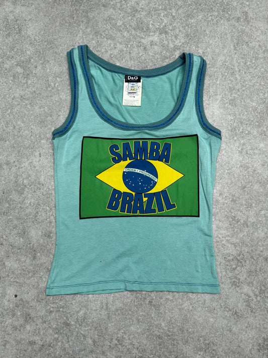 D&G "Samba Brazil" Flag Graphic Printed Glitter Accent Tank Top