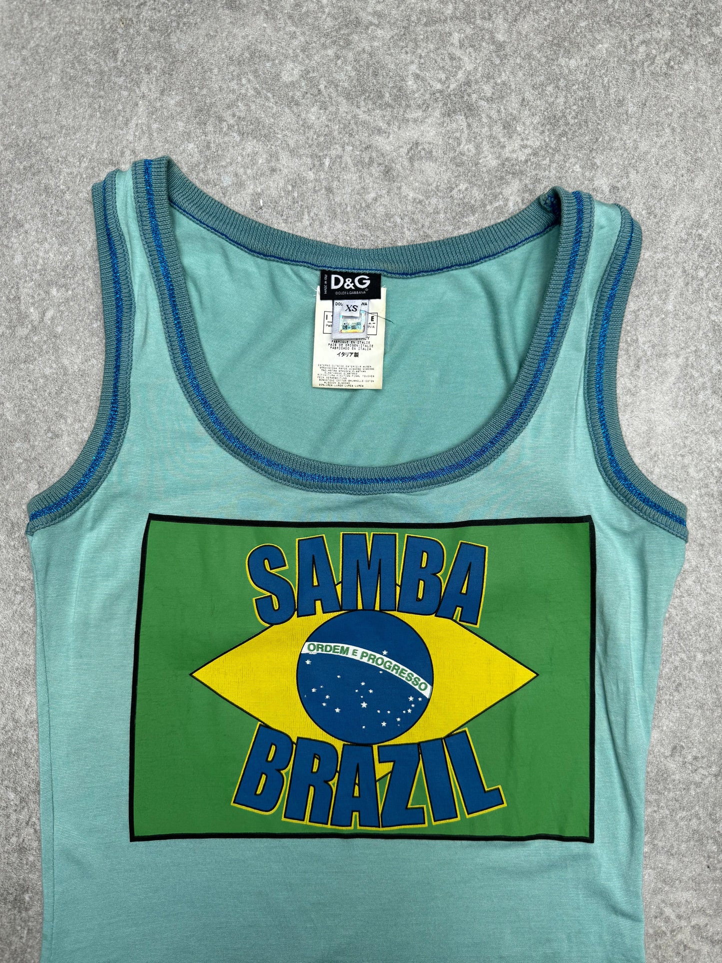 D&G "Samba Brazil" Flag Graphic Printed Glitter Accent Tank Top