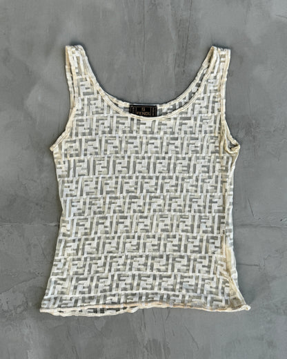FENDI 2000'S MONOGRAM MESH VEST TOP - S | Small, White