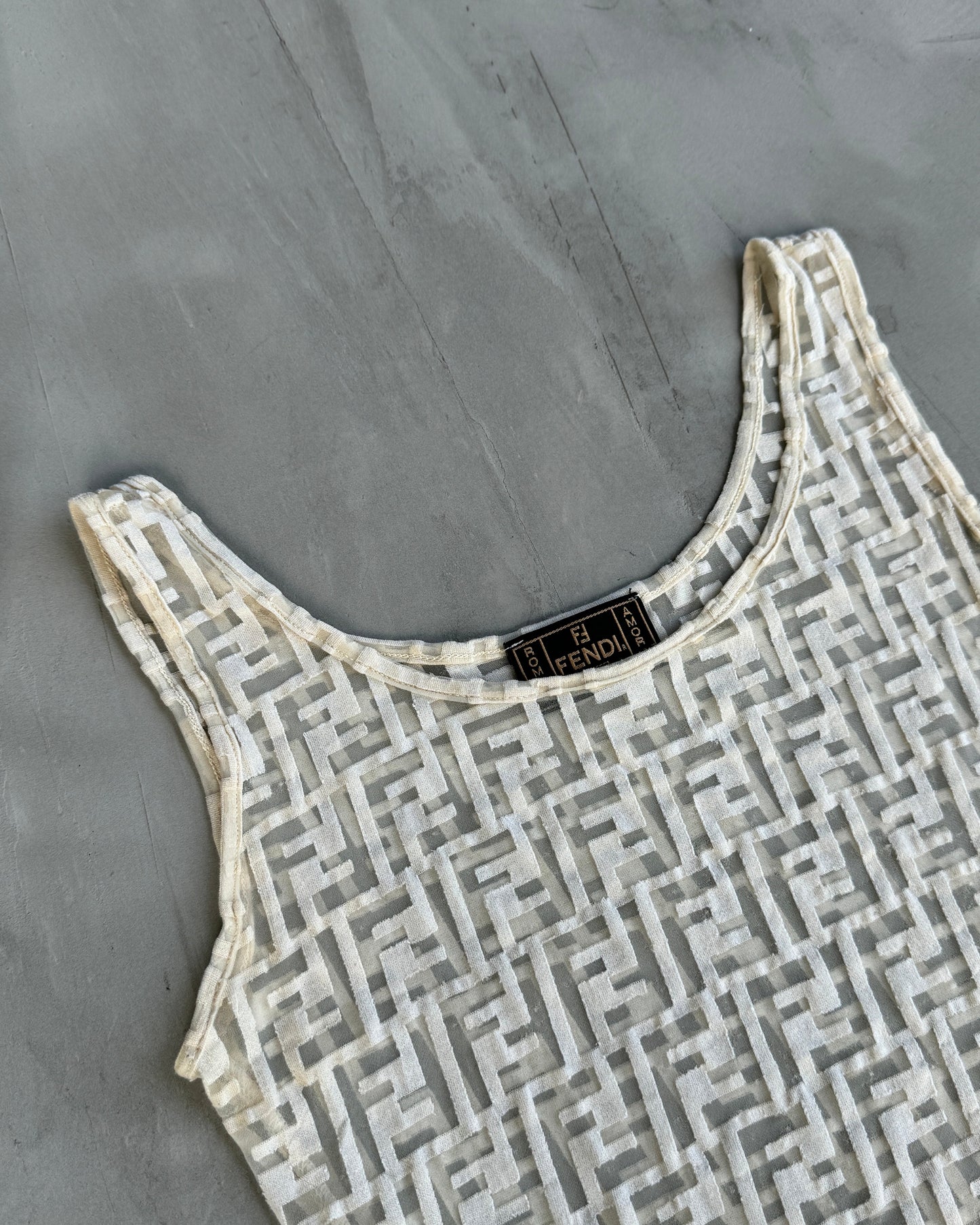 FENDI 2000'S MONOGRAM MESH VEST TOP - S | Small, White