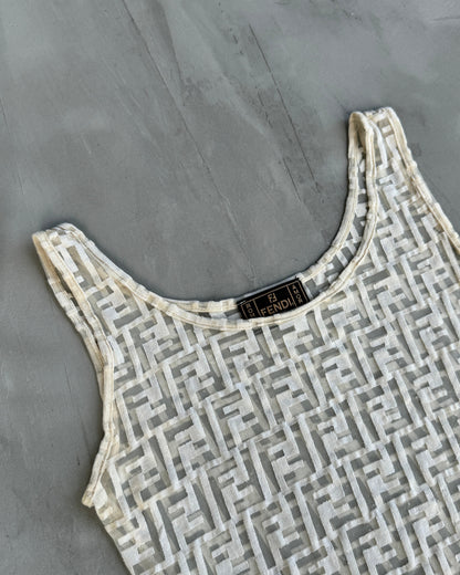 FENDI 2000'S MONOGRAM MESH VEST TOP - S | Small, White