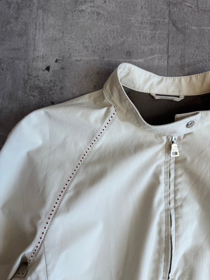 Prada Sport Dot Detail Cream Nylon Moto Jacket