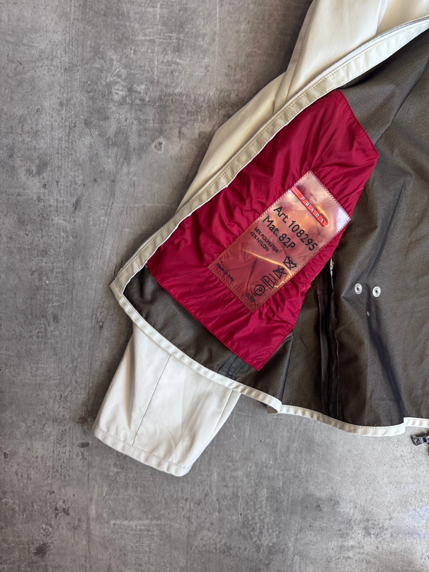 Prada Sport Dot Detail Cream Nylon Moto Jacket