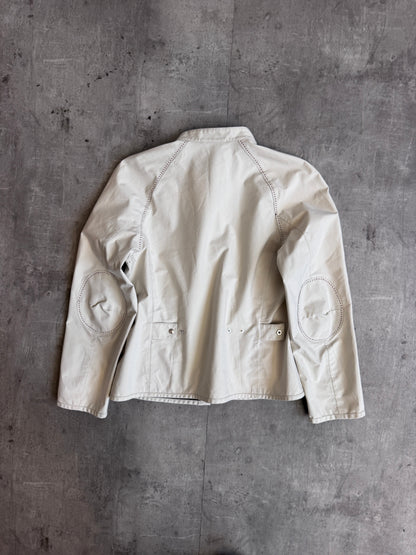 Prada Sport Dot Detail Cream Nylon Moto Jacket