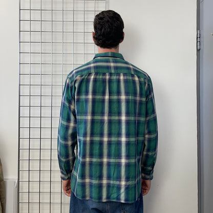 Emporio Armani Green & Blue 90s Flannel Shirt | X-Large, Blue