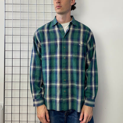 Emporio Armani Green & Blue 90s Flannel Shirt | X-Large, Blue