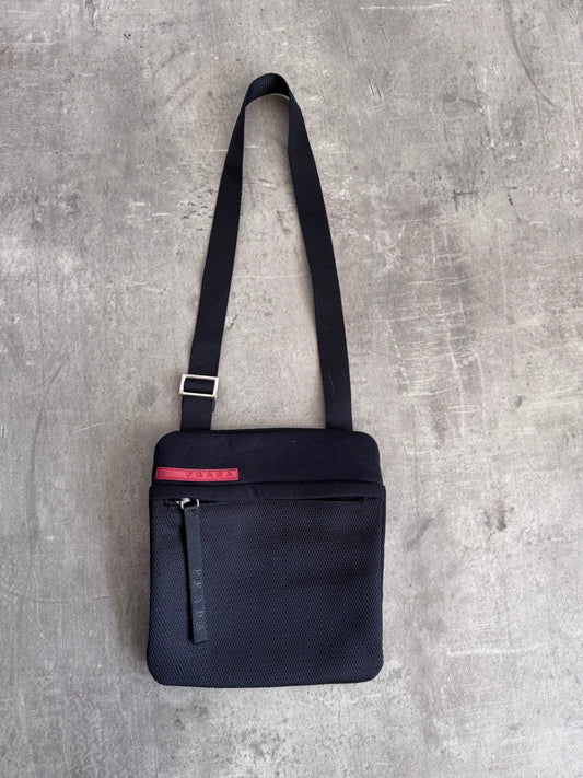 Prada Sport Black Neoprene Red Tab Crossbody Bag