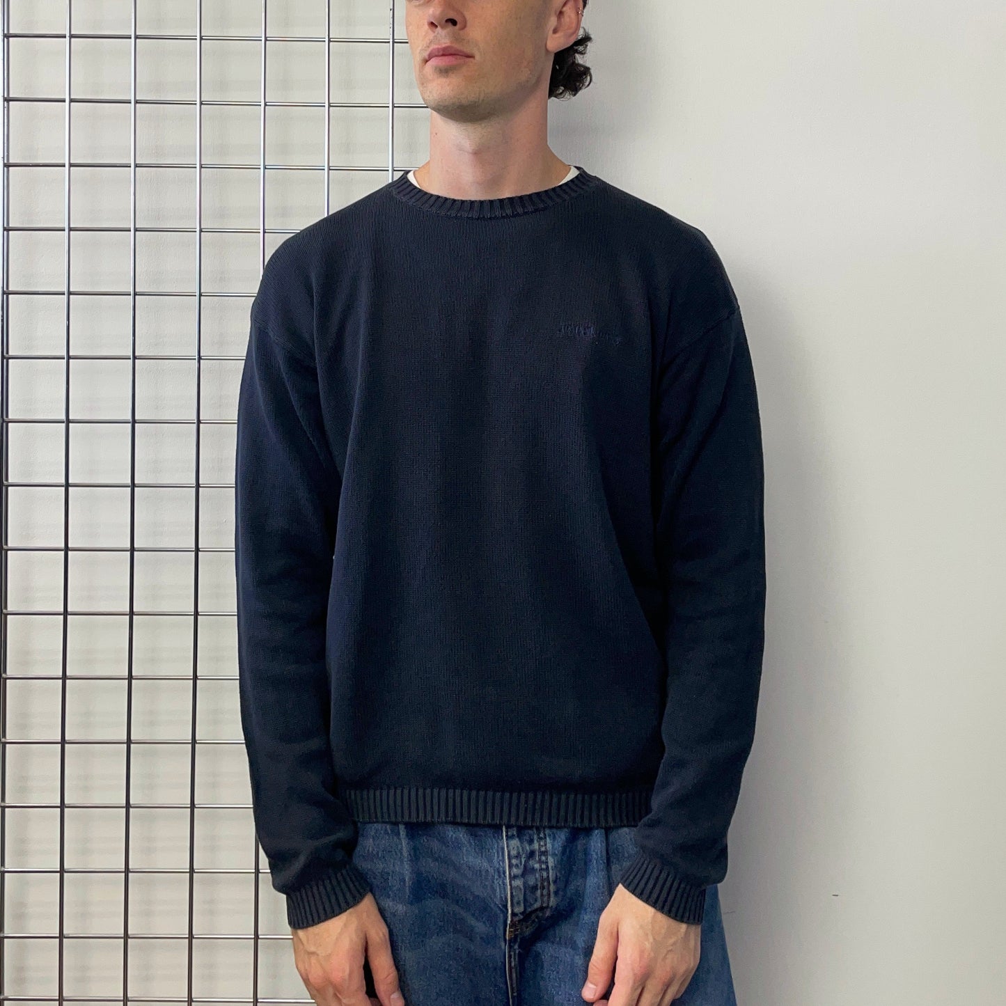 Armani Jeans Navy 90s Knit Crewneck Jumper | Large, Navy