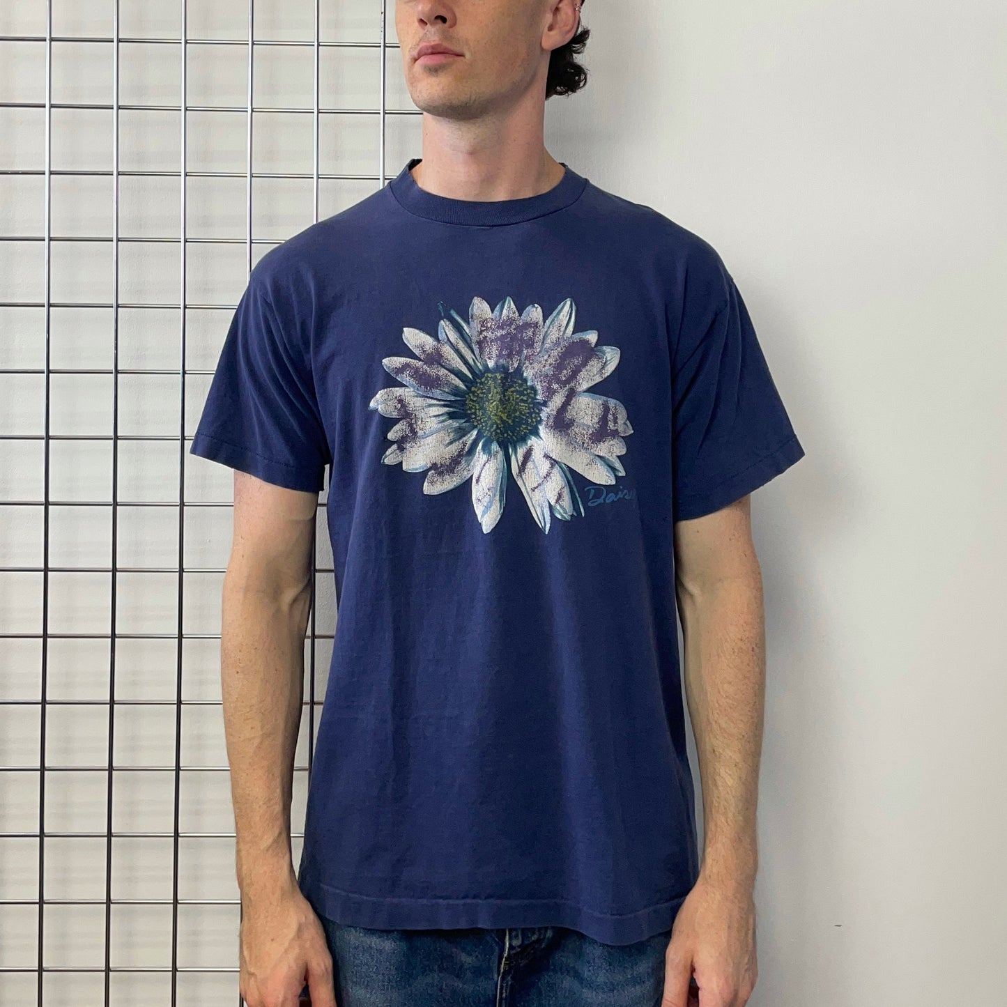 Vintage Navy 90s 'Daisy' Print T-Shirt | X-Large, Navy