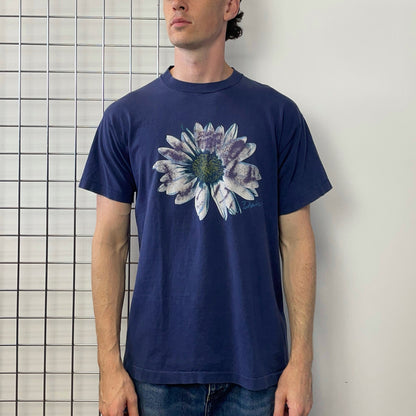 Vintage Navy 90s 'Daisy' Print T-Shirt | X-Large, Navy