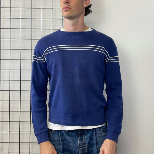 Emporio Armani Blue 90s Bar Stripe Jumper | Medium, Blue
